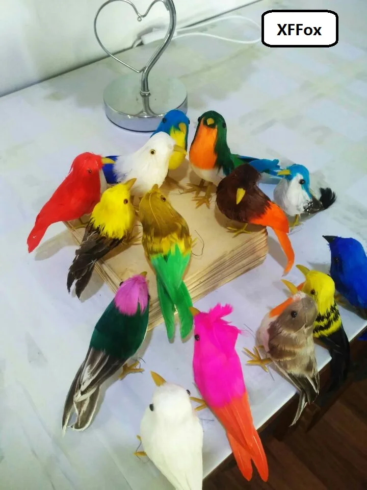 

10 pieces simulation colourful bird model toys foam&feathers small bird dolls gift about12-15cm xf0515