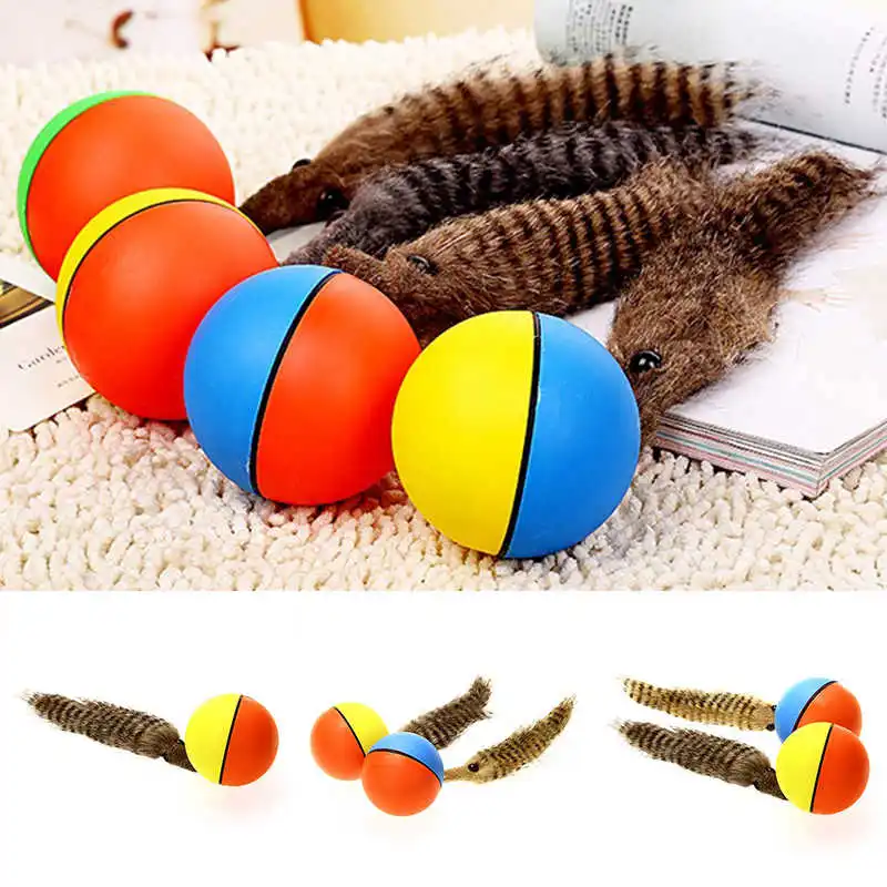 Funny Pets Dog Puppy Cat Motorized Rolling Ball with Weasel Appears Jump Toy