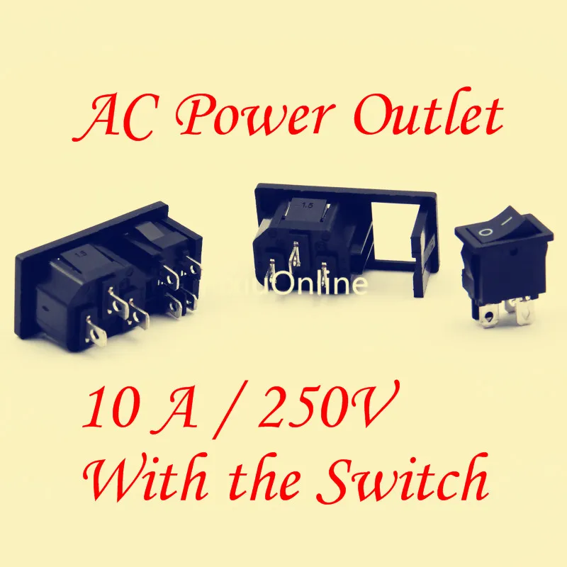 1PCS/LOT  AC Power Outlet  YT581  10 A / 250V Electrical Socket Outlet Cable Socket Black With the Switch Dual function design