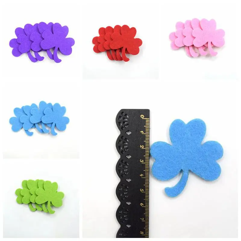 10-100pcs 5color Felt applique non-woven Fabric three Leaf Clover sets scrapbooking Accesories DIY  Fake Flowers