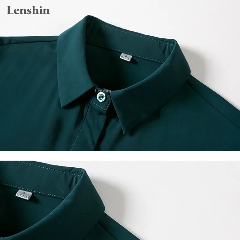 Lenshin Patchwork tie Shirts for Women Loose Blouse Fashion Work Wear Office Lady Female Tops Chemise Loose style