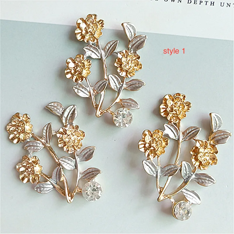 50pc 35*40mm 30*47mm Gold Color Flower Leaf Branch Pendant Charms Crystal Branch Jewelry Findings for DIY Wedding Jewelry Making