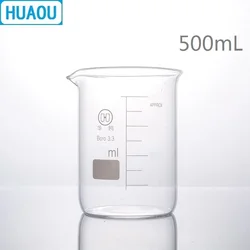 HUAOU-500mL 유리 비커 낮은 형태의 붕규산 3.3 유리, 졸업 및 주둥이 측정 컵 실험실 화학 장비