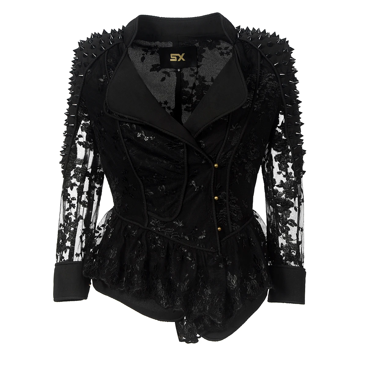 

SX Womens Long Sleeve Lace Embroidery Coat Slim Suit Casual Chiffon vintage Jacket Hollowing out printing Outerwear