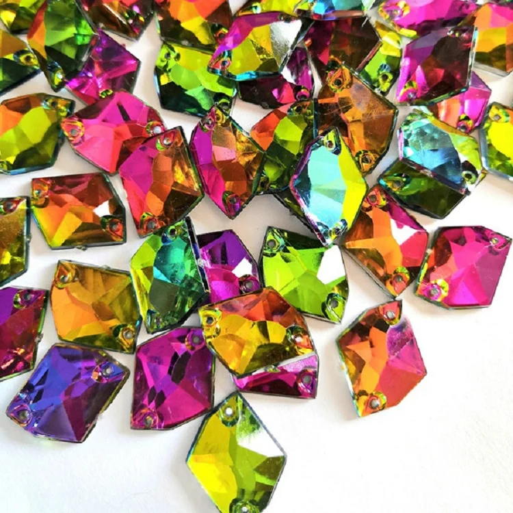 Acrilico 17x21mm Cuce su Ab Strass Pietre e Cristalli Rosso Giallo Blu Viola Cucito Fai Da Te per I Vestiti abito da sposa Custumes