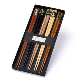 Palillos de madera de estilo japonés, palillos reutilizables de haya Natural, vajilla, herramienta para Pizza y fideos, juego chino, 5 pares