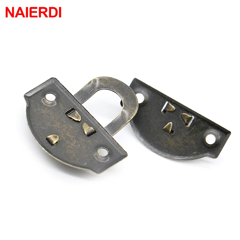10PCS NAIERDI Antique Lock Wooden Jewelry Box Decorative Padlock 21x20mm Metal Hasps Latch With Screw Vintage Furniture Hardware