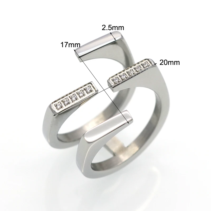 Gold Color Unique Geometric Design CZ Ring Female Stainless Steel Paved Austrian Crystal Ring Fashion Women Jewelry Gift