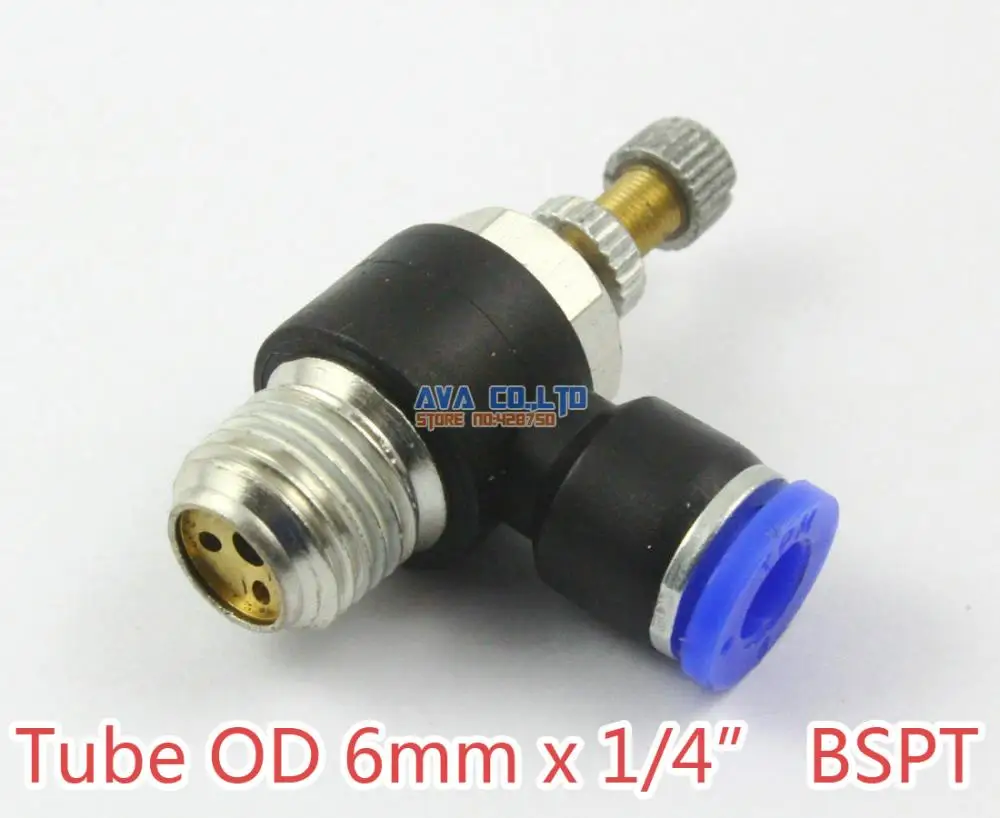 

10 Pieces Tube OD 6mm x 1/4" BSPT Air Flow Control Valve Pneumatic Connector Push In To Connect Fitting