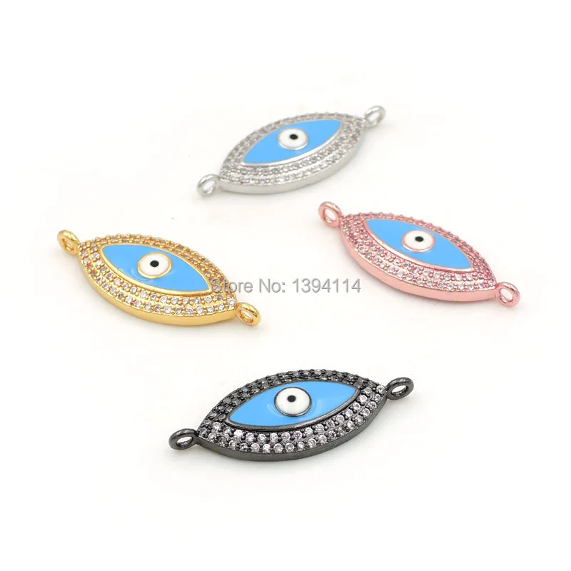 26*11*3mm Micro Pave Clear CZ Eye Enamelling Connector Fit For Women As DIY Bracelets Accessory