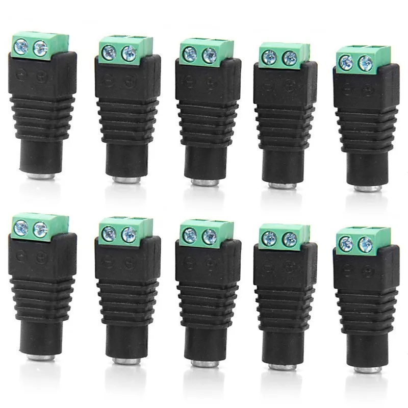 10szt Wtyczka DC Kamera CCTV 5.5mm x 2.1mm Kabel zasilający DC Wtyczka żeńska Złącze Adapter Jack 5.5*2.1mm Do Połączenia Taśma LED