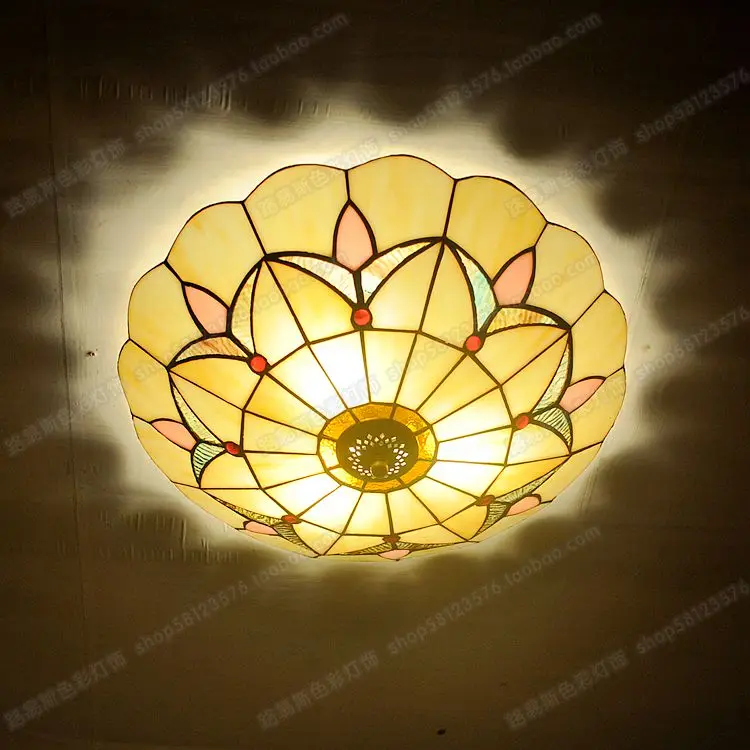 

Simple European Antique Ceiling Lamp Tiffanylamps Glass Lamps Bedroom Den Balcony Nostalgic Modern Art Lighting Decorate LED