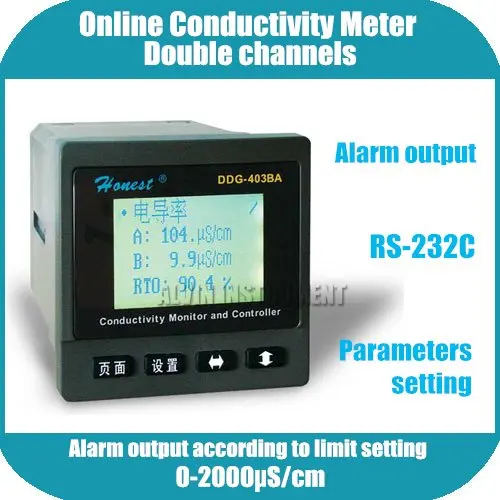 

Intelligent Industrial Online Conductivity Meter Monitor Controller Analyzer Double Channels 4~20mA and limit alarm output USB