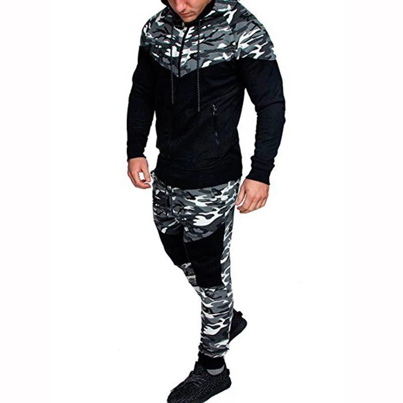 Nova moda masculina conjunto com zíper hoodies + calças conjuntos de treino masculino casual ternos de pista roupas esportivas masculinas calças de