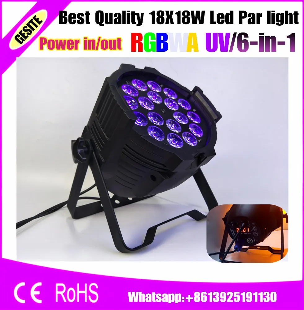 

2 шт./Лот 18 шт. * 18 Вт 6 в 1 Quad Color RGBW/RGBA/RGBWAUV LED Par Can с Powercon DMX IN OUT