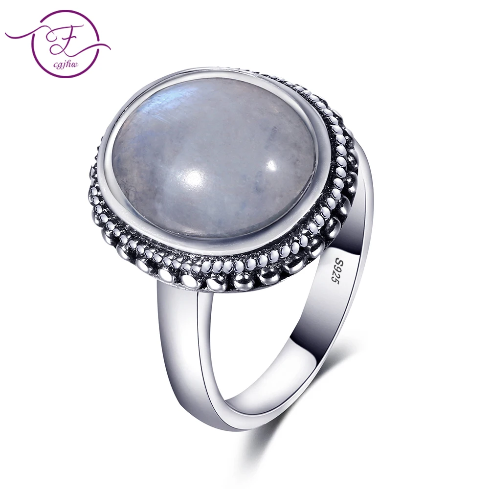 

New Listing 10x12MM Natural Rainbow Moonstone Ring Women's 925 Sterling Silver Jewelry Ring Retro Anniversary Party Women's Gift