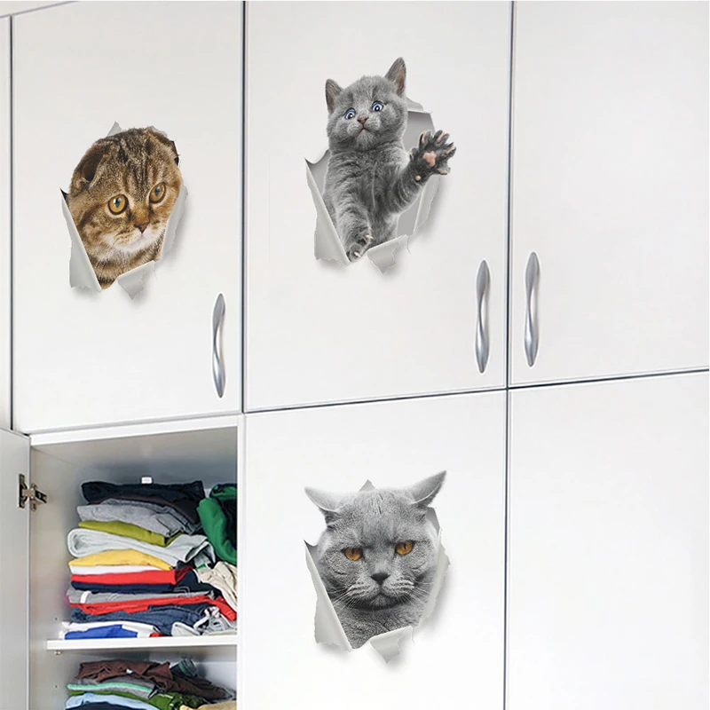 Cat Wall Sticker Toilet Seat Decal Washrom Remind refrigerator Decoration Animal Decals Art Sticker Wall Poster