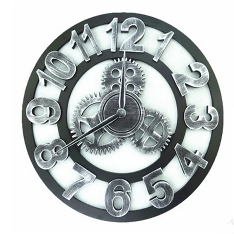 Handmade Oversized 3D Retro Rustic Decorative Luxury Art Big Gear Wooden Vintage Large Wall Clock