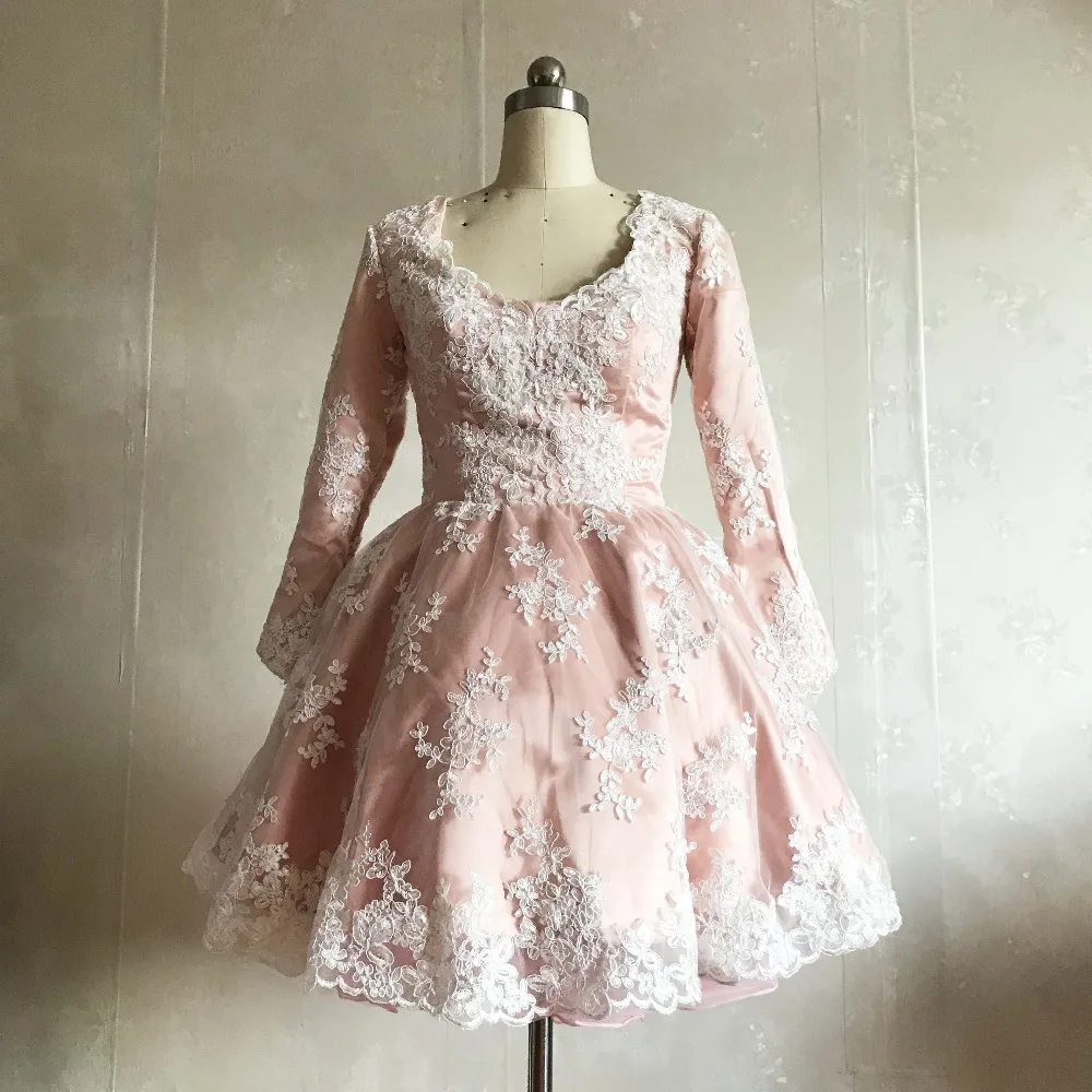 YSF-Vestido corto de manga larga con encaje y cuentas, minivestido de fiesta