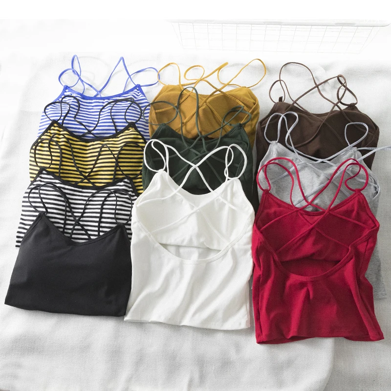 2021 New Sexy Women Cut Out Striped Bra Bustier Crop Top Bralette Strappy Cross Cropped Blusas Bandage Halter Black Tops Camis