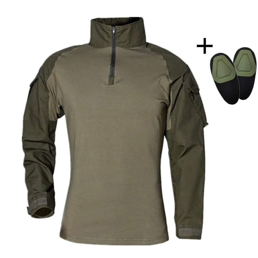 MALE Desert Military Uniform Camouflage Quick Dry T Shirts Tactical Combat Shirt Airsoft War Game Clothing Shirt with Elbow Pads