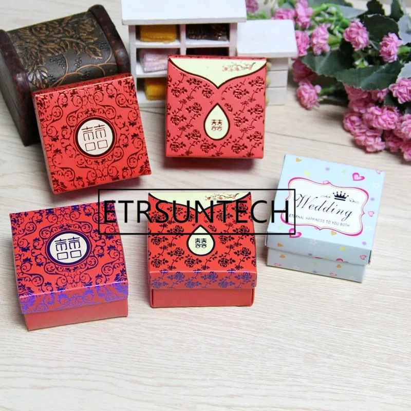 500pcs Chineses Double Happiness Candy Box Party Favor Packing Chocolate Packaging 6.5*6.5*3.8cm