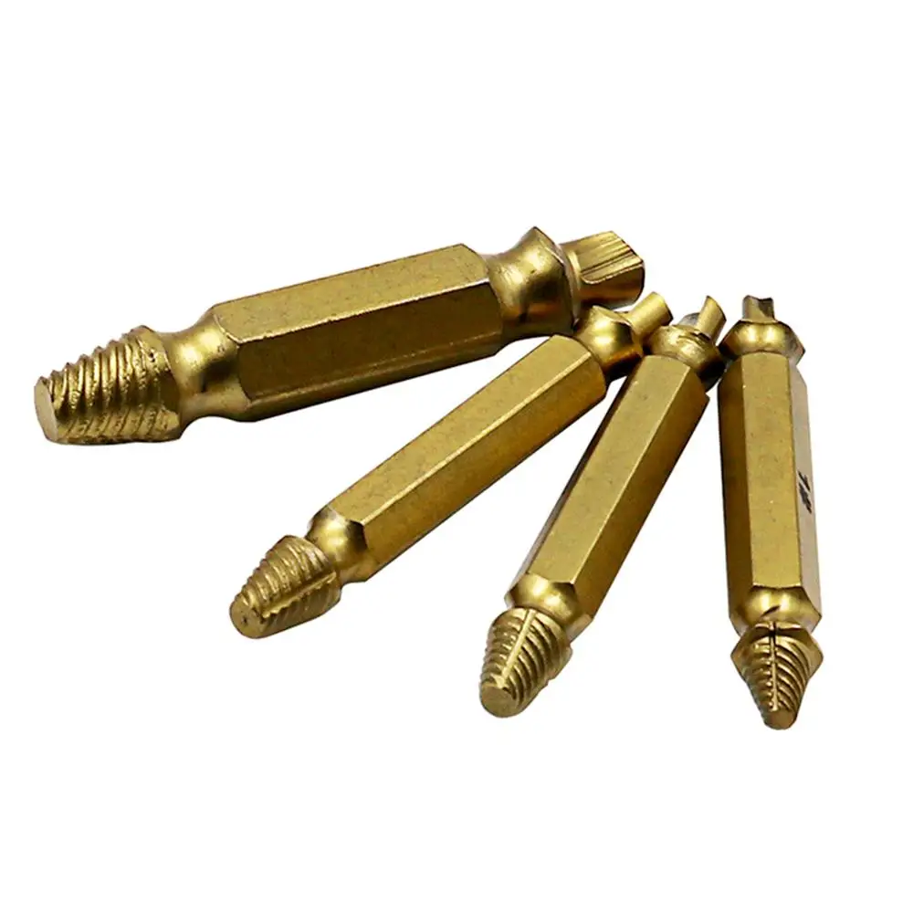 4pcs Titanium Coated S2 Double-headed Broken Screw Extractor Stud Spanner Tool Opener Breakage Dismantling Tools Screwdriver