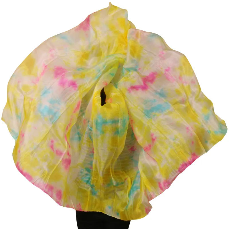 Voile de danse du ventre en soie 100% personnalisé, accessoires de danse populaires, voile en soie teint à la main, couleur dégradée, 5 tailles 200/250/300 cm