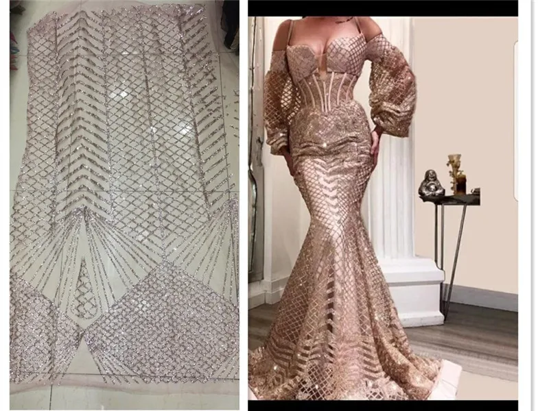 

Good looking rose gold african glued glitter lace with sequins JRB-122118 embroidery tulle mesh lace fabric for sexy dress