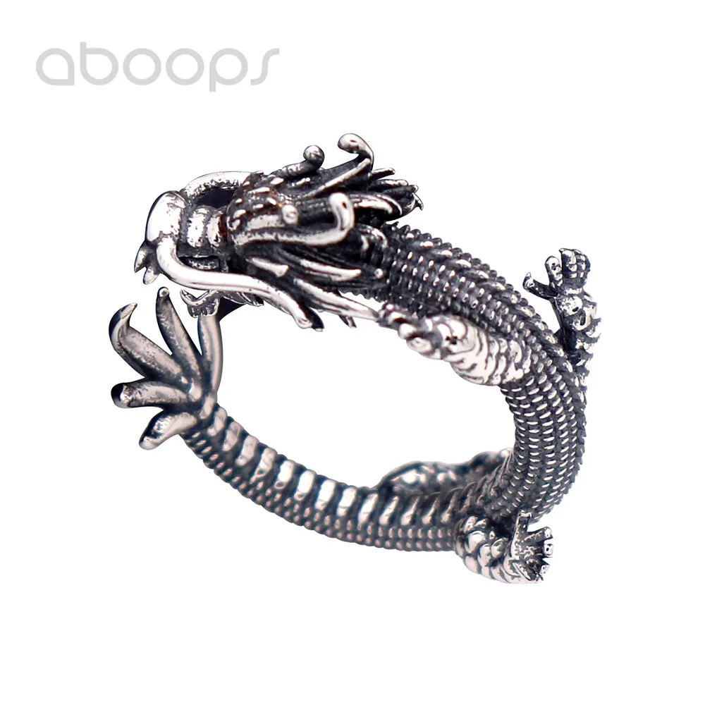 Black 925 Sterling Silver Chinese Dragon Pinky Ring with Zircons for Men Women,Small Finger Ring,Adjustable,Free Shipping