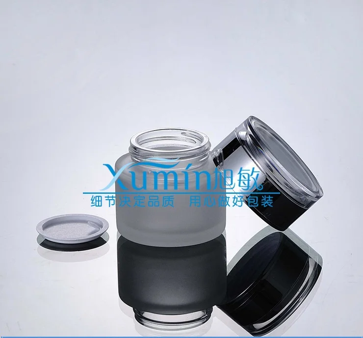 

50g clear frosted glass cream jar with shiny silver acrylic lid, 50 gram cosmetic jar,packing for sample/eye cream,50g bottle