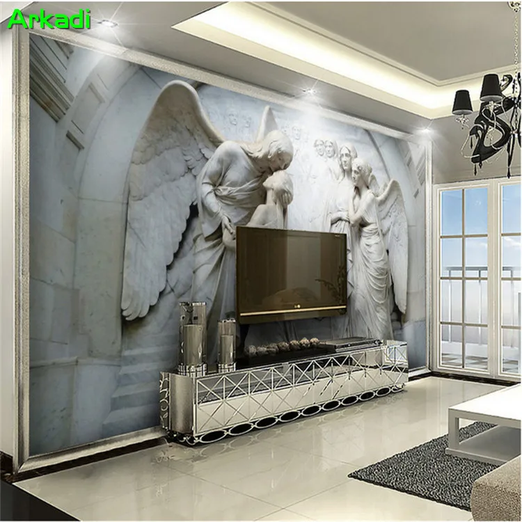 

3D Relief Classic Religion Character Angel Background Wall Art Decoration Painting Mural Custom Size