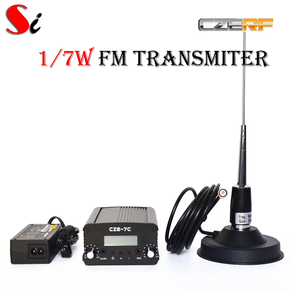 CZE-7C 7W stereo PLL FM transmitter broadcast radio station + Car antenna + Power supply  Kit