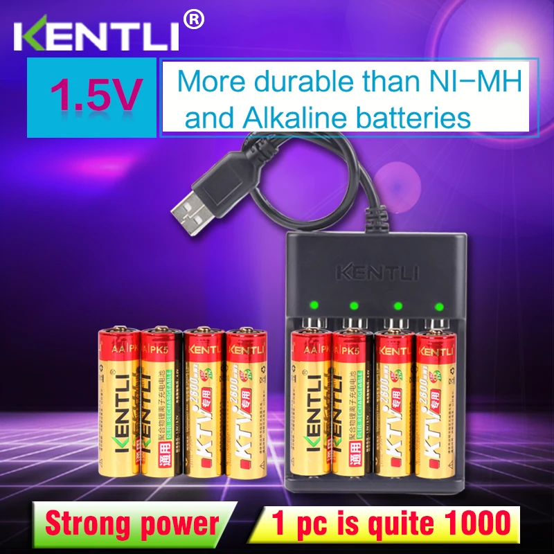 

8pcs KENTLI 1.5V AA PK5 2800mWh rechargeable lithium li-ion batteries battery+ 4 slots lithium quick AA AAA charger