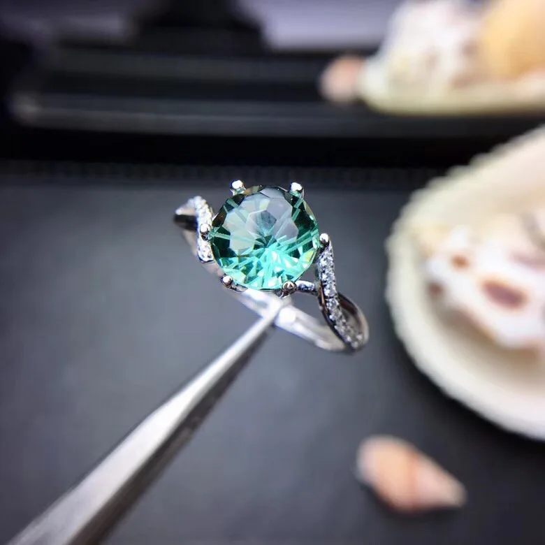 

elegant fireworks flashing green quartz gemstone ring with silver jewelry birthday anniversary party gift good cut round natural