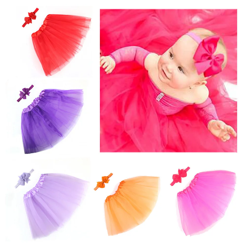 Cute Newborn Baby Girls Tutu Skirt & Headband Photo Prop Costume Toddler Kids Outfit Infant Baby Short Cake Skirt For 0-3M