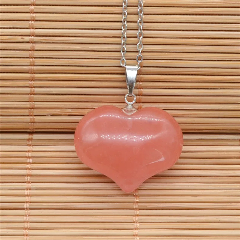 Crystal Quartz Heart Shaped Carved Gem stone Pendant Tumble Polished Stone Necklace on Adjustable Cord Natural  Jewelry