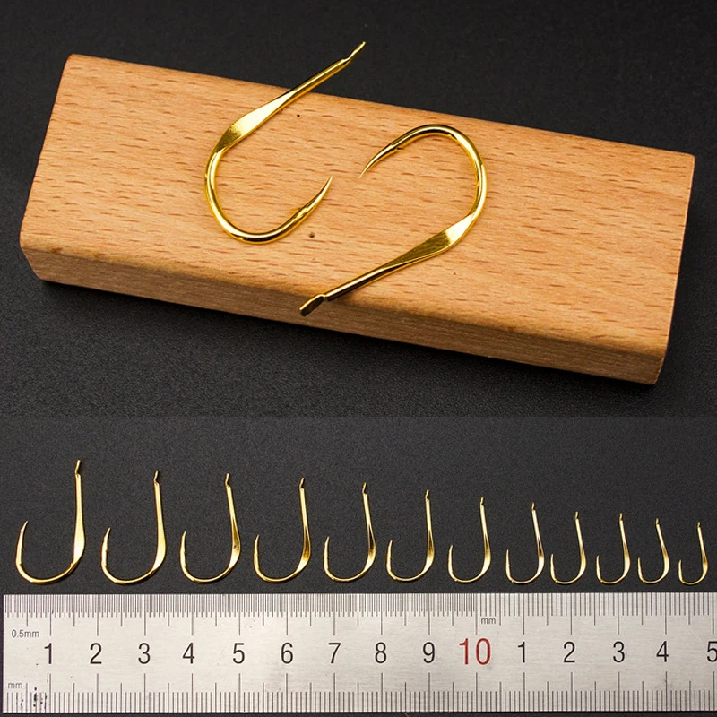 Bimoo 100pcs Strong Golden Coating Carp Hooks High Carbon Steel Fish Hook with Barb Size 1 2 4 6 8 10 Japan Fishing Hook