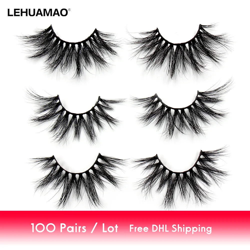 LEHUAMAO 100 Pairs/lot 25mm 5D Mink Eyelashes Fluffy Natural Long Criss-cross Cruelty Free Soft Dramatic Eyelashes