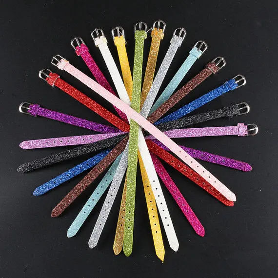 Free Shipping 50pcs 8MM Adjustable Glitter Powder Faux Leather Strap Wristband Bracelets,Fit Slide Letter /Slide Charms