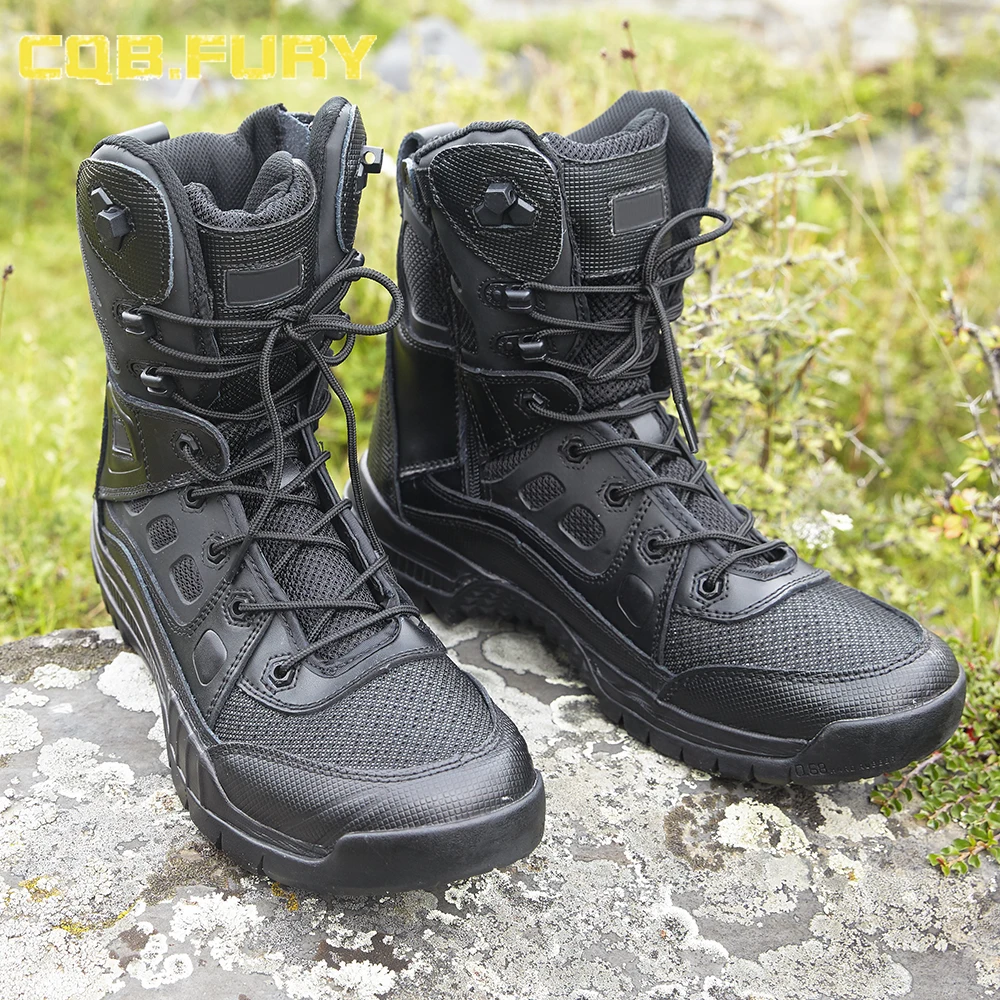 CQB.FURY Mens Black Cow Suede Leather Tactical Wearable Boots Combat Zipper Training Boot Size 38-46