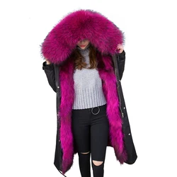 Waterproof Parka Real Fur Coat Winter Jacket Women Natural Raccoon Fur Collar Hood Fox Fur Liner Thick Warm Outerwear Detachable