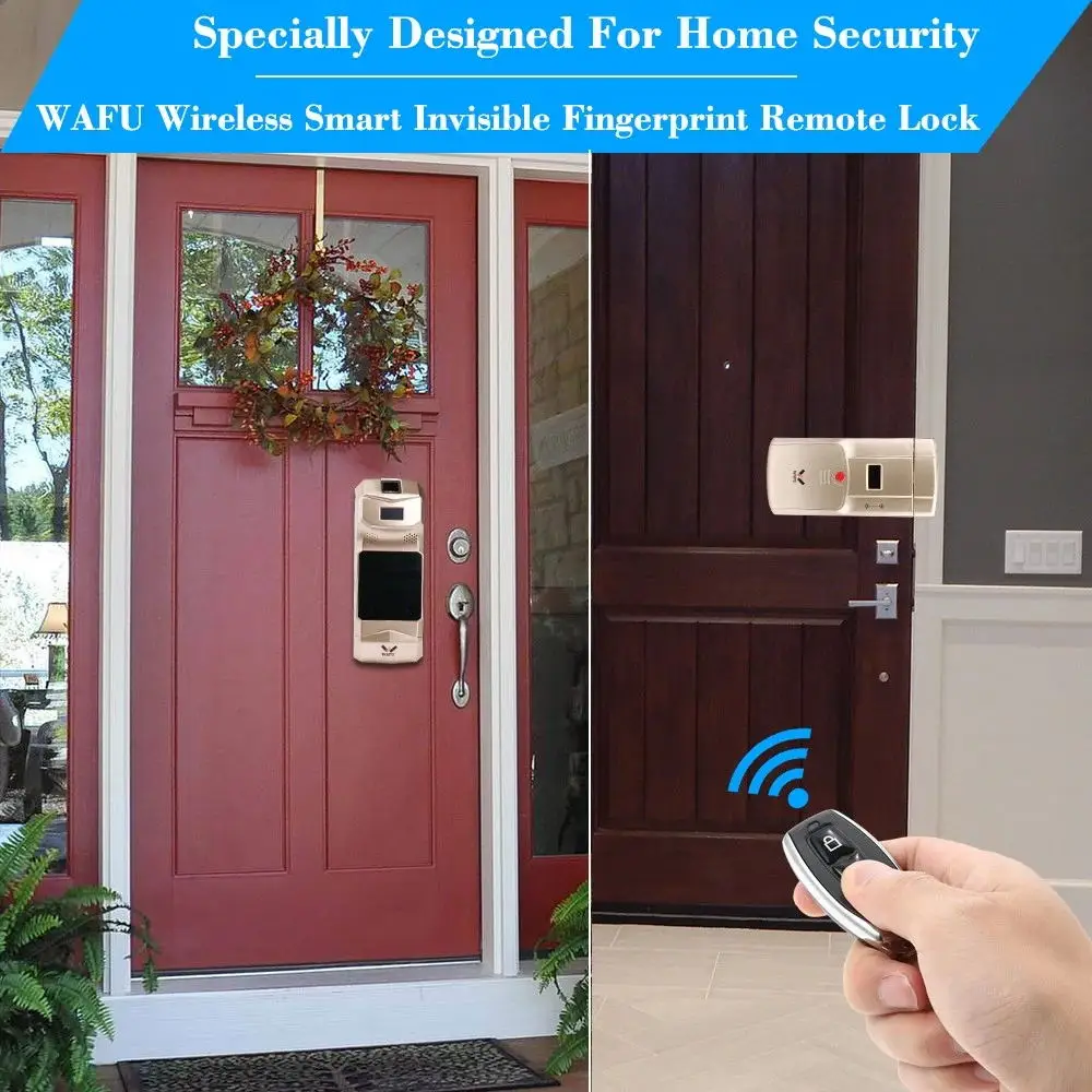 WAFU Wireless Smart Invisible Fingerprint Remote Lock Keyless Entry Door Lock Security Anti-theft Locks with Fingerprint Keypad