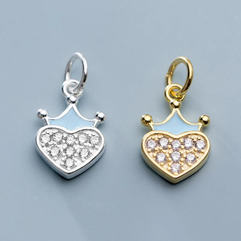 Sweet AAA CZ Zircon Paved 925 Sterling Silver Heart Crown Charms Women Handmade S925 Silver Dangle Pendants DIY Jewelry Findings