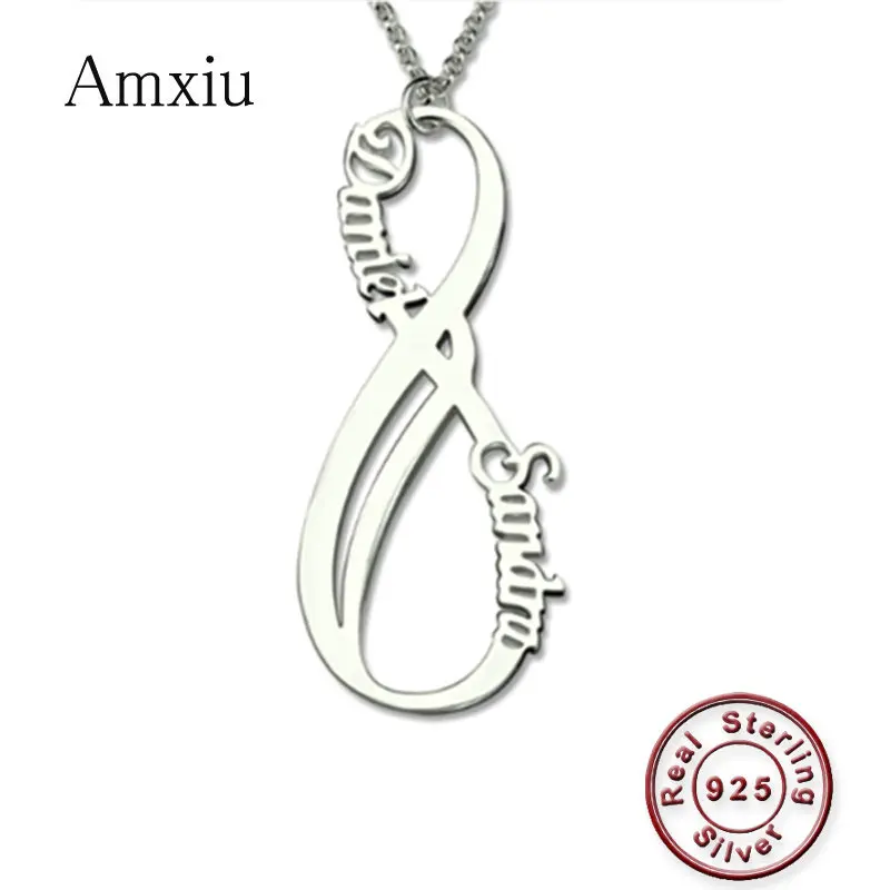 Amxiu Custom Two Names Necklace Personalized 925 Sterling Silver Jewelry Bowknot Choker Necklace For Women Girls Wedding Bijoux