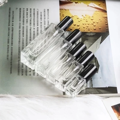 3ml 5ml 10ml 20ml 30ml 50ml Square Clear Glass Spray Bottle Sample Glass Vials Portable Perfume Atomizer Gold Silver black Cap