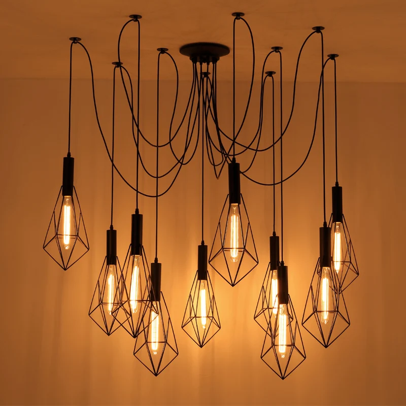 

New Retro Industrial Style Loft Spider Pendant Light Lamp Suspended Lighting for Dining Room Living Room Bar Coffee Shop Black