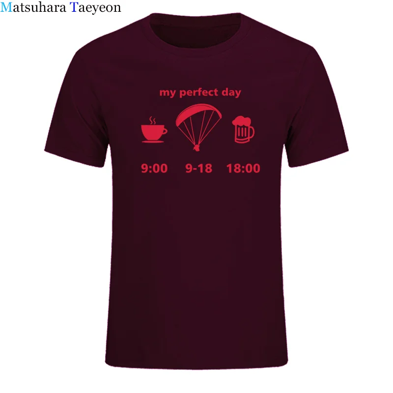 Men t-shirt Good quality 100% cotton summer my perfect paragliding day print short sleeves man t shirt Tops Tee TO09