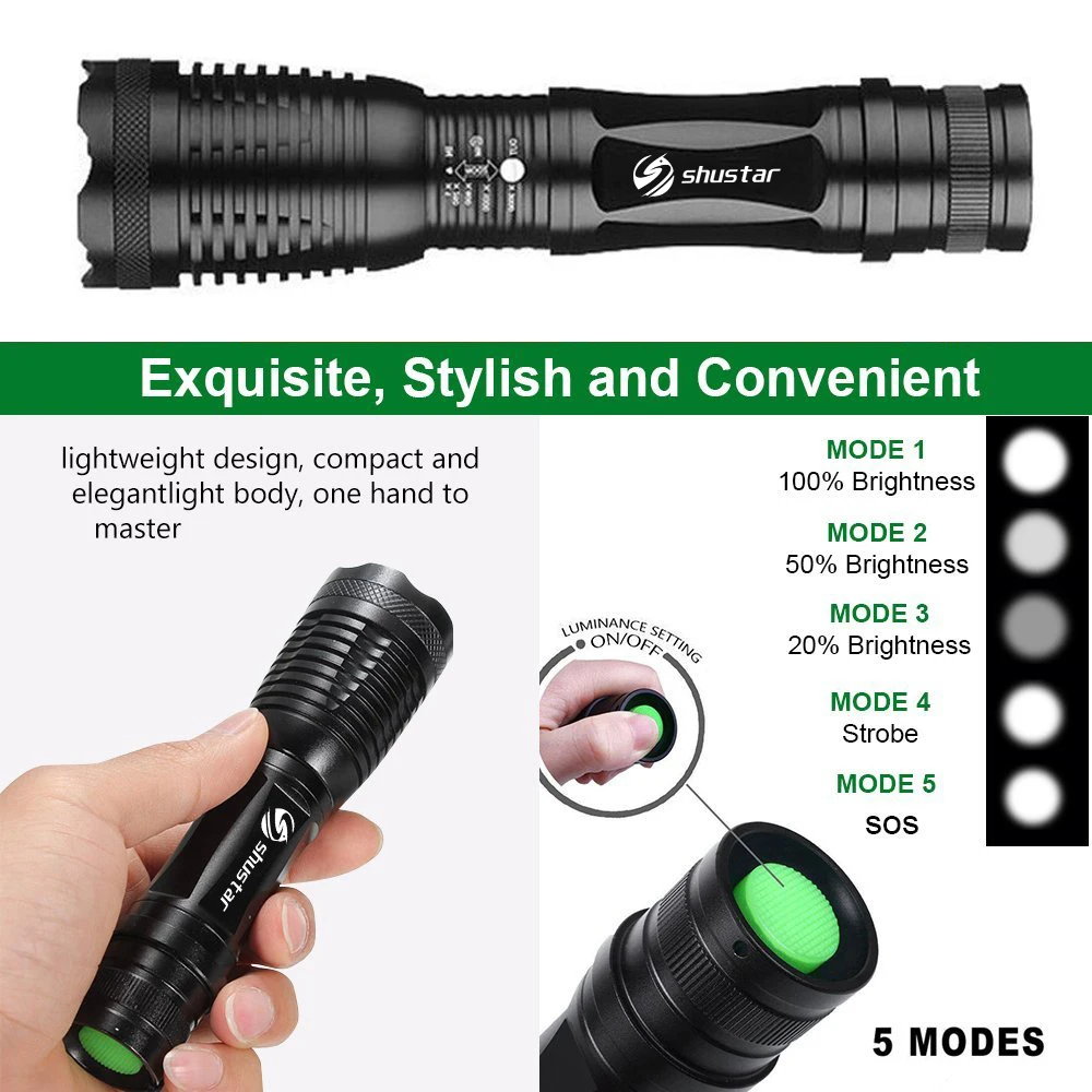 1/2/3pack High Power LED Flashlight T6/L2 waterproof Torch Zoomable Flashlight torch light 5 modes For 3xAAA or 1x18650