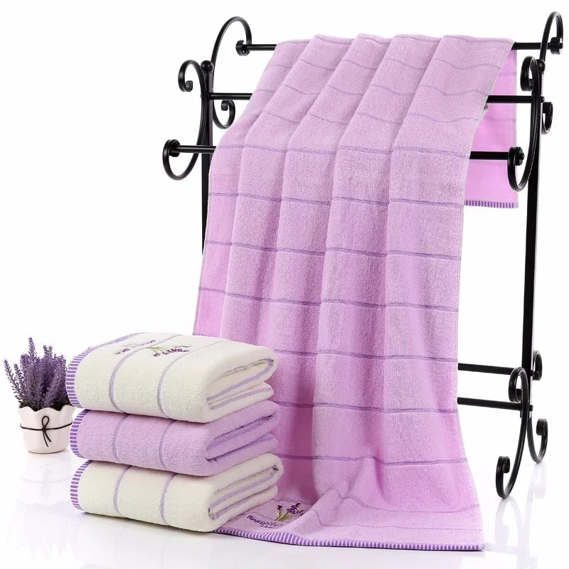 Terry Cloth Cotton Towel Set, Small Face Hand Towel, Lavender Purple and White, Home Bath Towels Bathroom, Absorbent, 2pcs/set